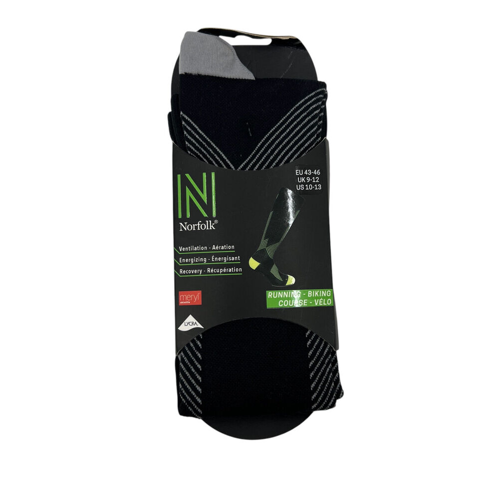 Norfolk Socks Mens 10-13 Black‎ Grey Valencia-BG Performance Running Biking